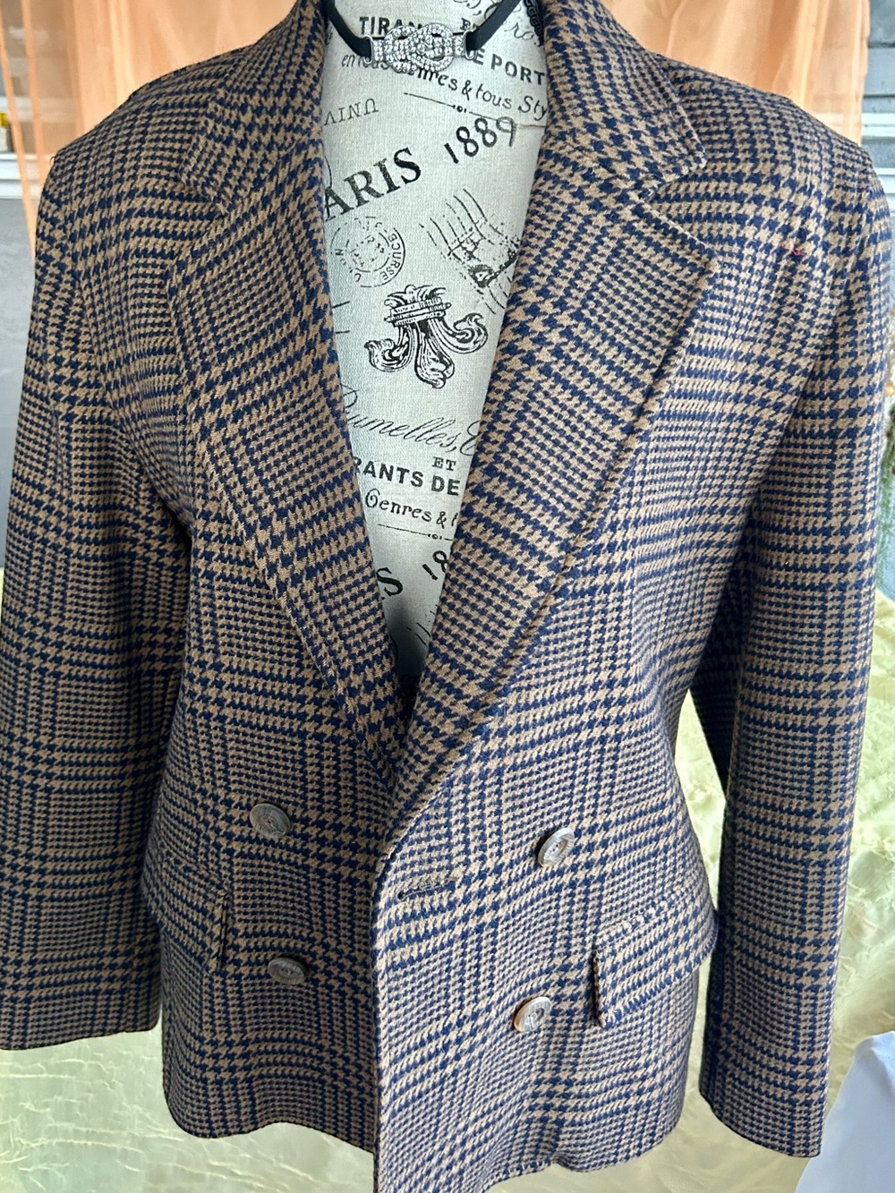 VTG Classic Womens Houndstooth Blazer - Navy & Tan infinitif wool blazer